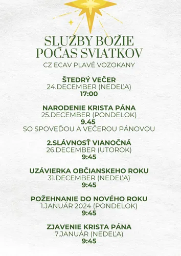 Služby Božie počas Vianoc a Nového roku